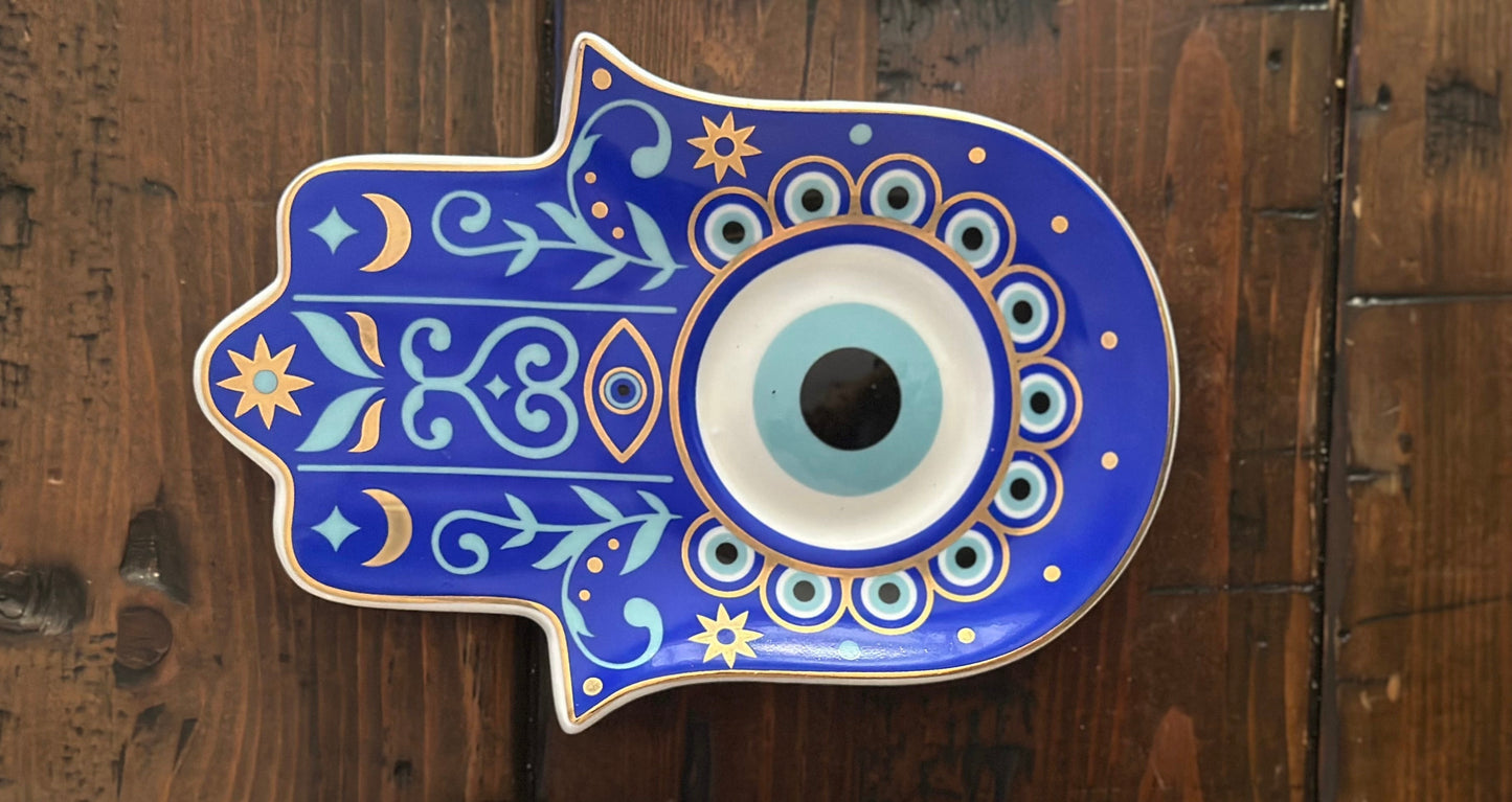 Mano de Fatima de Cristal con Ojo turco pintada a mano