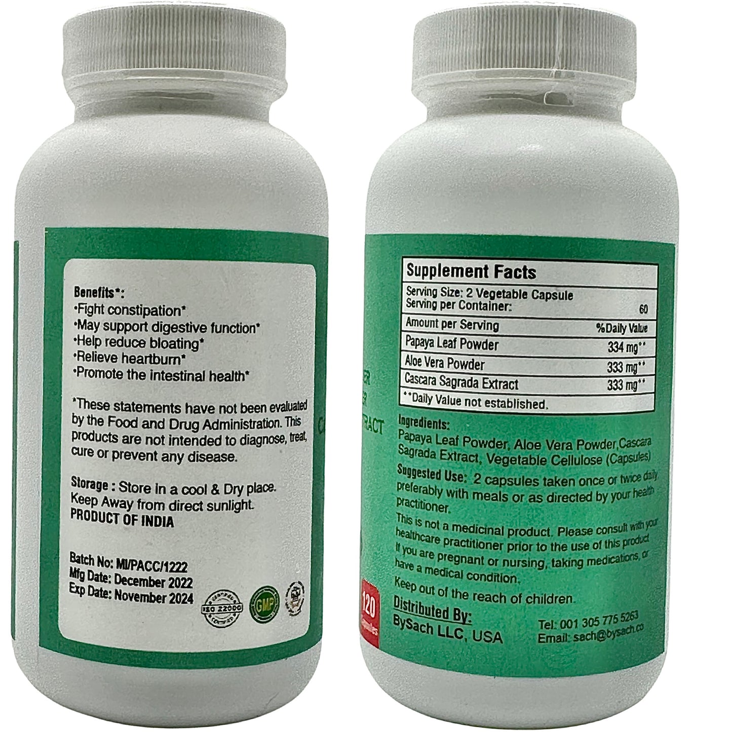 Capsulas de Aloe Vera, Cascara Sagrada y Papaya | Papaya Leaf, Cascara Sagrada & Aloe Vera Capsules